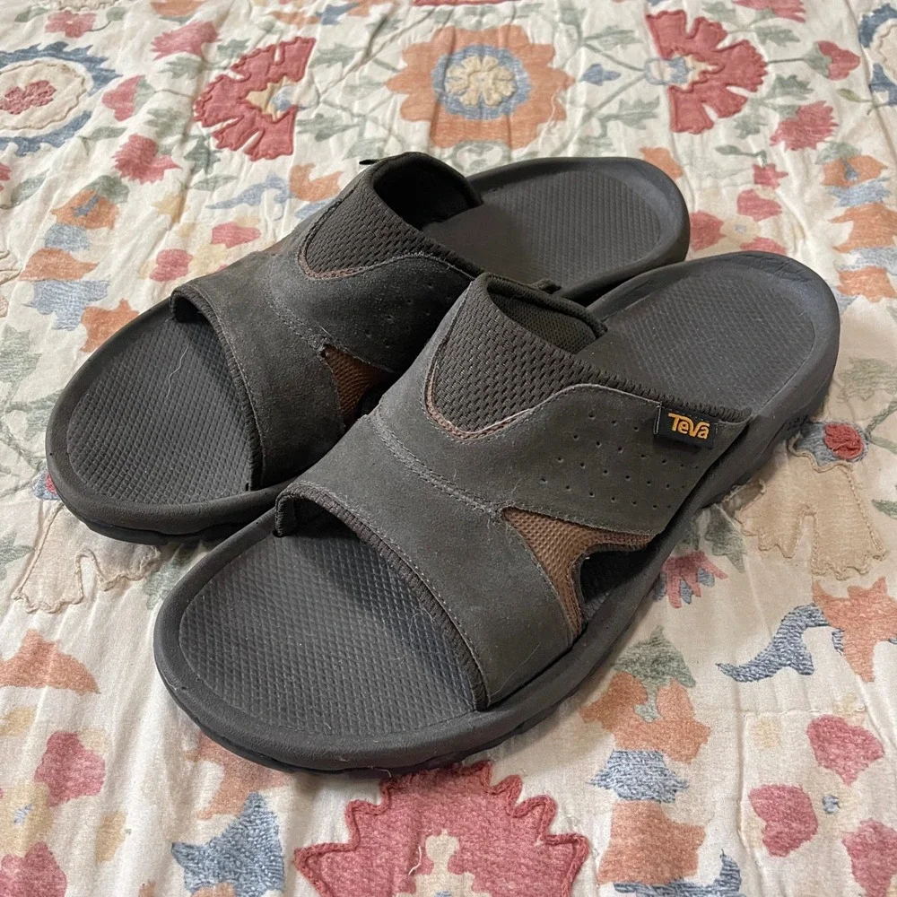Teva Langdon Slide Sandal Black Brown Men's Size 12 Shoes Beach Pool Gym Water